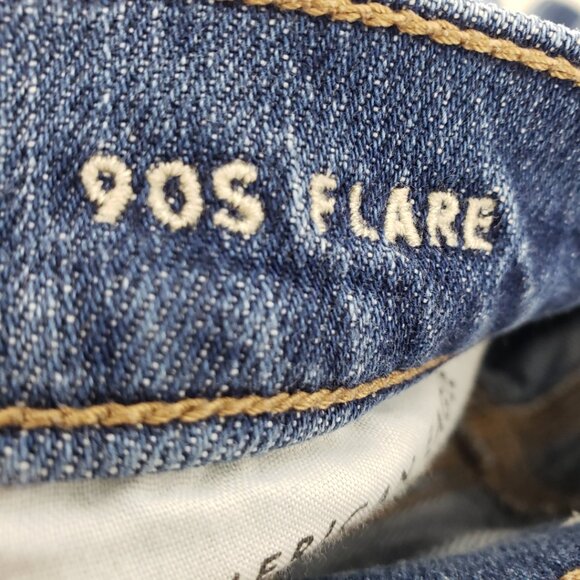 American Eagle 90s Flare Distressed Jeans 2 Womens Cropped Frayed Raw Hem Blue - Picture 3 of 10